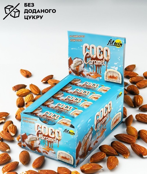 Кокосово-карамельный батончик FitWin Coco Caramel No Sugar Added, 20*40 грамм. Фото 2